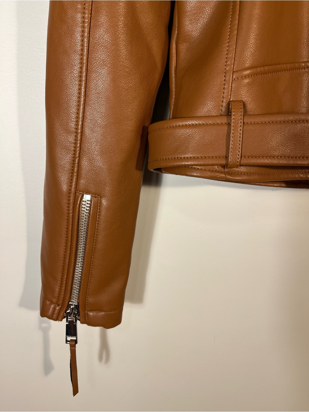 Rebecca Minkoff Women's Cognac Brown Vegan Leather Moto Jacket S - Picture 9 of 12